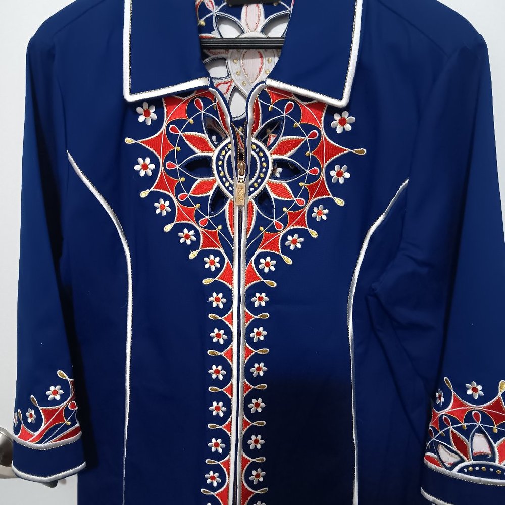 BOB MACKIE ZIP FRONT JACKET + RED T SHIRT FOR UNDER- SIZE EXTRA LARGE